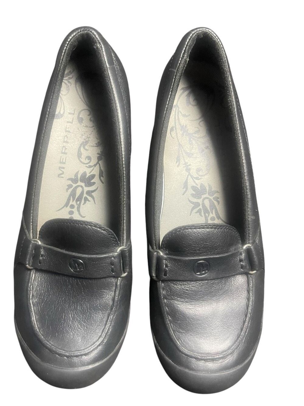 Merrell Womens Black Leather Loafer Slip On Shoes Size 8